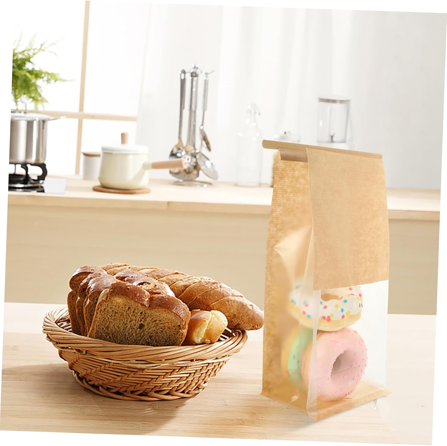 Bread Saver Containers Airtight 50pcs Reusable Bread Bags with Window Convenient Cookie Bag Holders Household Baking Wrapping Pouches