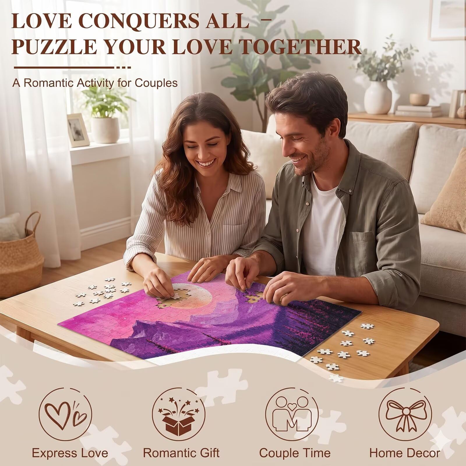 Puzzle 1000 Pezzi Classici, Puzzle paesaggio luna 75 x 50 cm, Gioco Educativo e Antistress in Legno con Poster Incluso, Ttività DIY per Famiglia, Regalo per Appassionati, Decor Parete Casa, f0-530