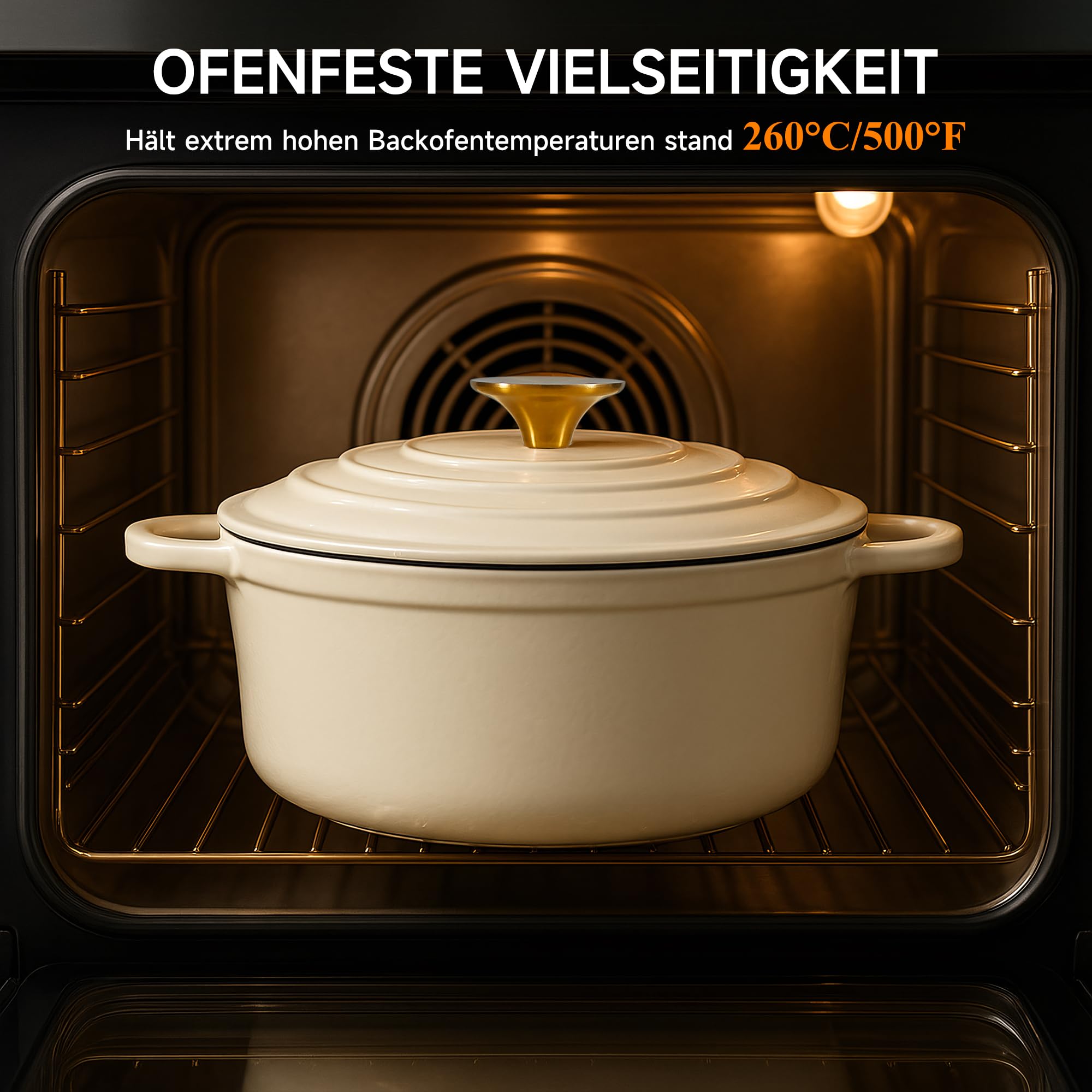 Nilpferd Gusseisen Topf Schmortopf 24cm Emaille Bräter mit Deckel Topflappen, Kasserollen Bratentopf brot backen für Schmoren Braten Incl.1 Paar Silikon Ofenhandschuhe&Topfuntersetzer (Cremeweiß, 4L)