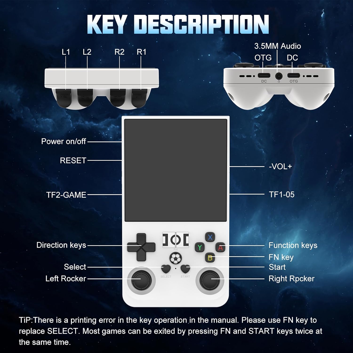 FVBADE[40250 in 1] R36 MAX Handheld Game Console 4.0 inch IPS Screen Mini Retro Console 4000mAh Portable Pocket Arcade 45+ Mainstream Emulator 256g TF Card Transparent.(White)