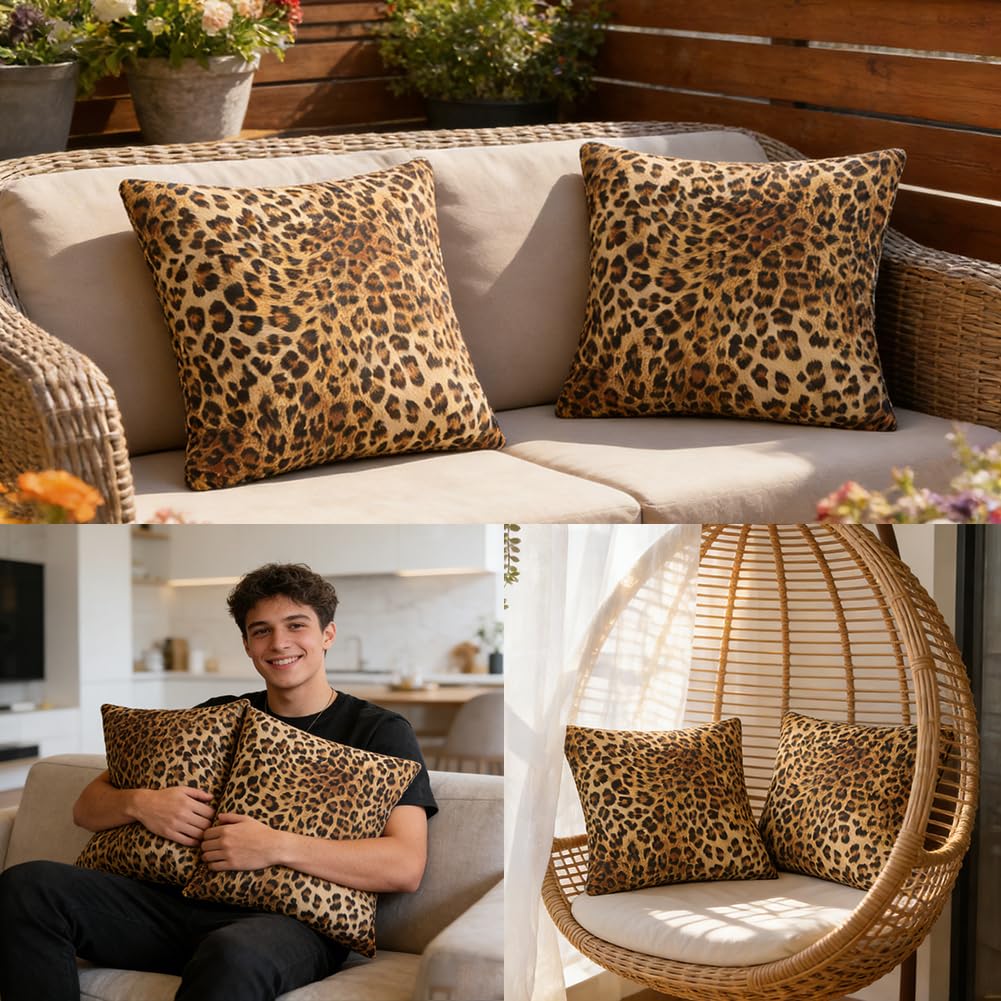 Federa per cuscino con motivo leopardato rosa chic e occhiali da sole, federa decorativa in cotone e lino, cuscino con ritratto di animali alla moda