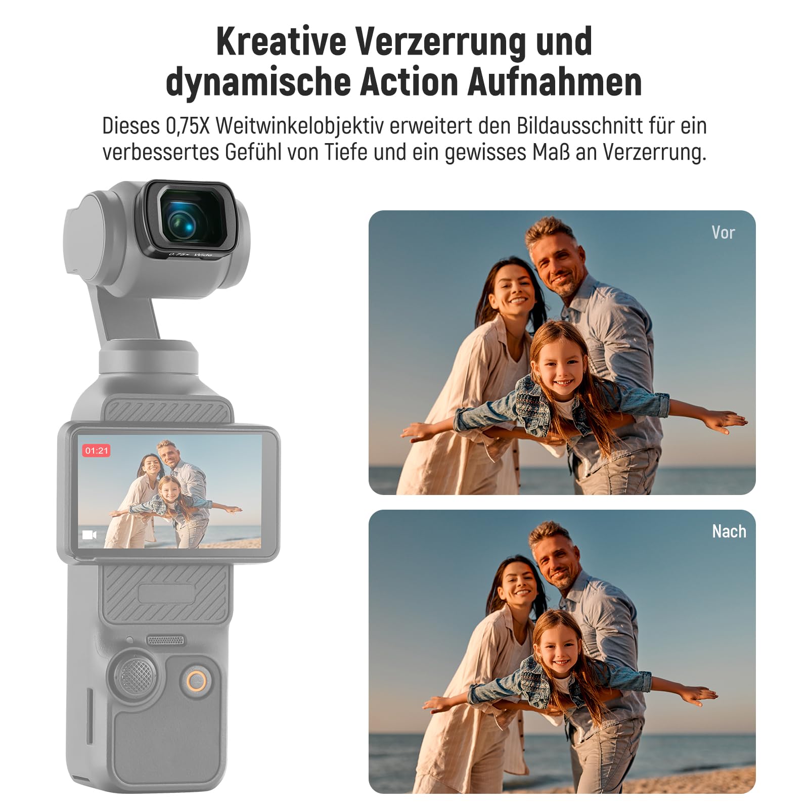 NEEWER 0,75x 108° Weitwinkelobjektiv kompatibel mit DJI Osmo Pocket 3 / Pocket 4 / Xtra Muse, HD Magnet Asphärenobjektiv für Actionkameras, LS-45