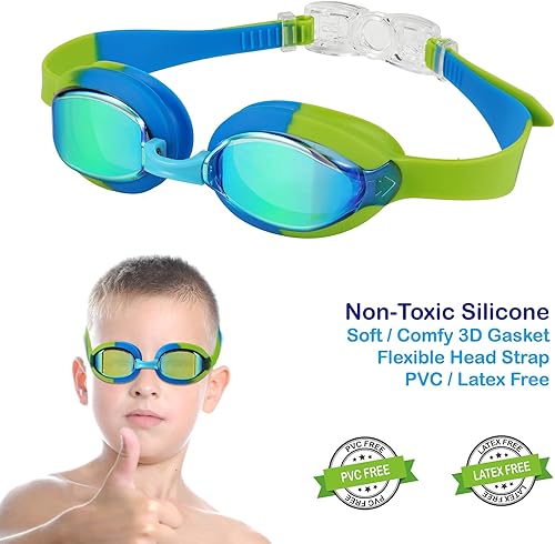 Miniatura 3 de Gafas de natación para niños de 3 a 14 años, paquete de 2 gafas de natación para niñosniñosniñas con estuche