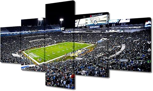 Vista 299 de Cuadros de estadios deportivos de fútbol americano de Minnesota, cuadros de vikingos, 5 paneles, lienzo para pared, arte de pared del estadio