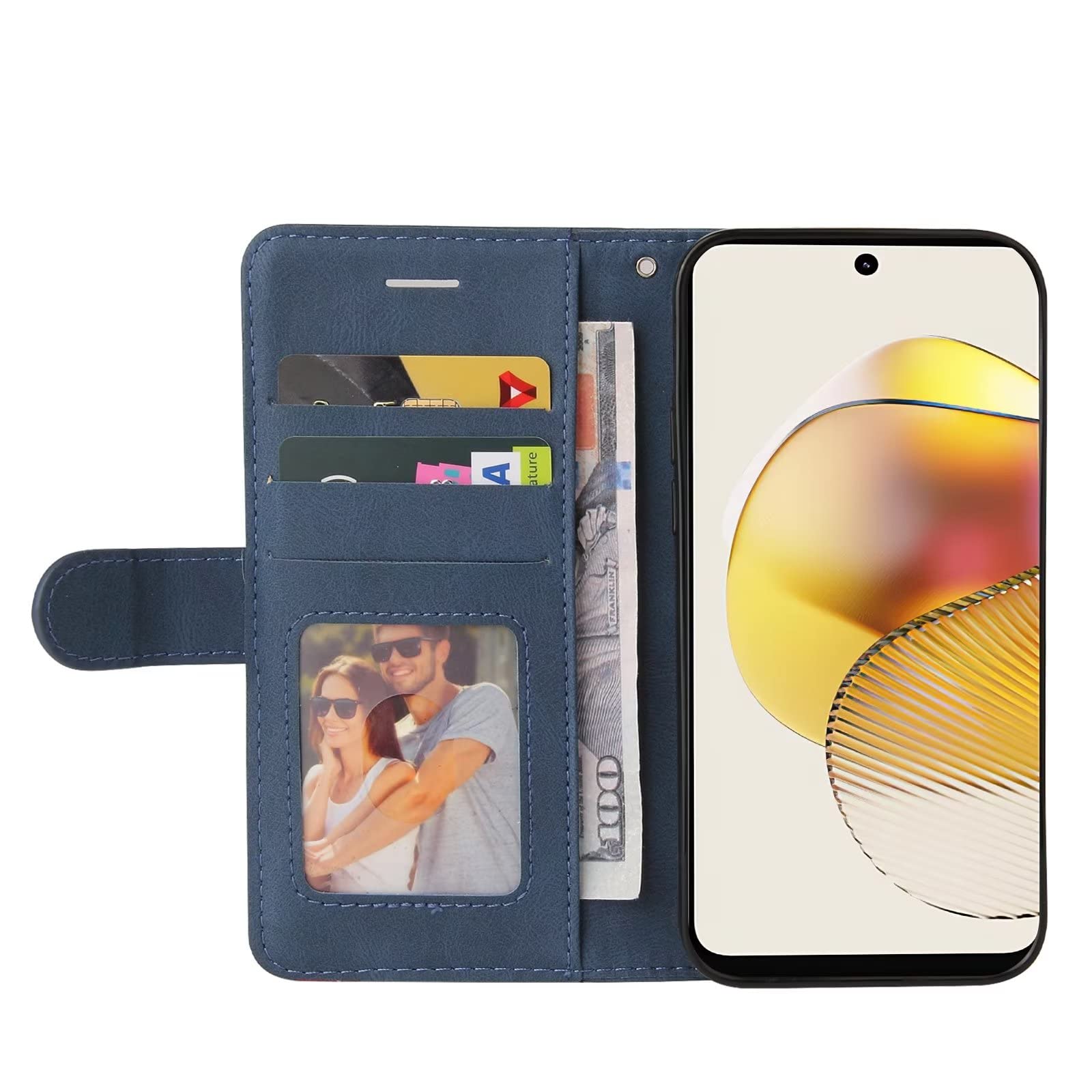 Motorola Moto G84 Case Protective Geometric Wallet Motorola Moto G84 Phone Case PU Leather Cover with Magnetic Closure Kickstand Bookstyle Folding Stand Silicone Bumper Card Holder Pouch Blue - Image 3