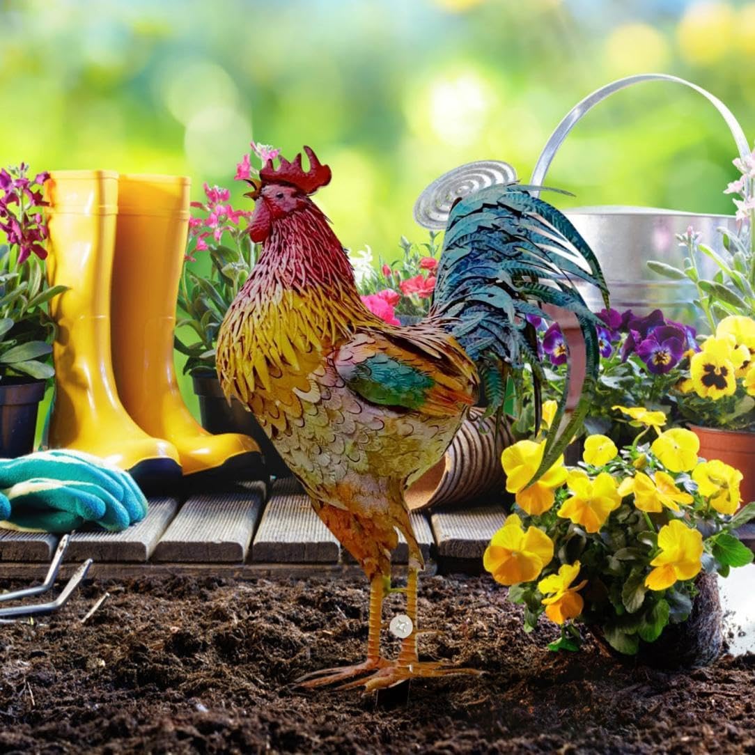 Amazon.com: Metal Rooster Decor,Yard Chicken Decorations,Outdoor Garden ...