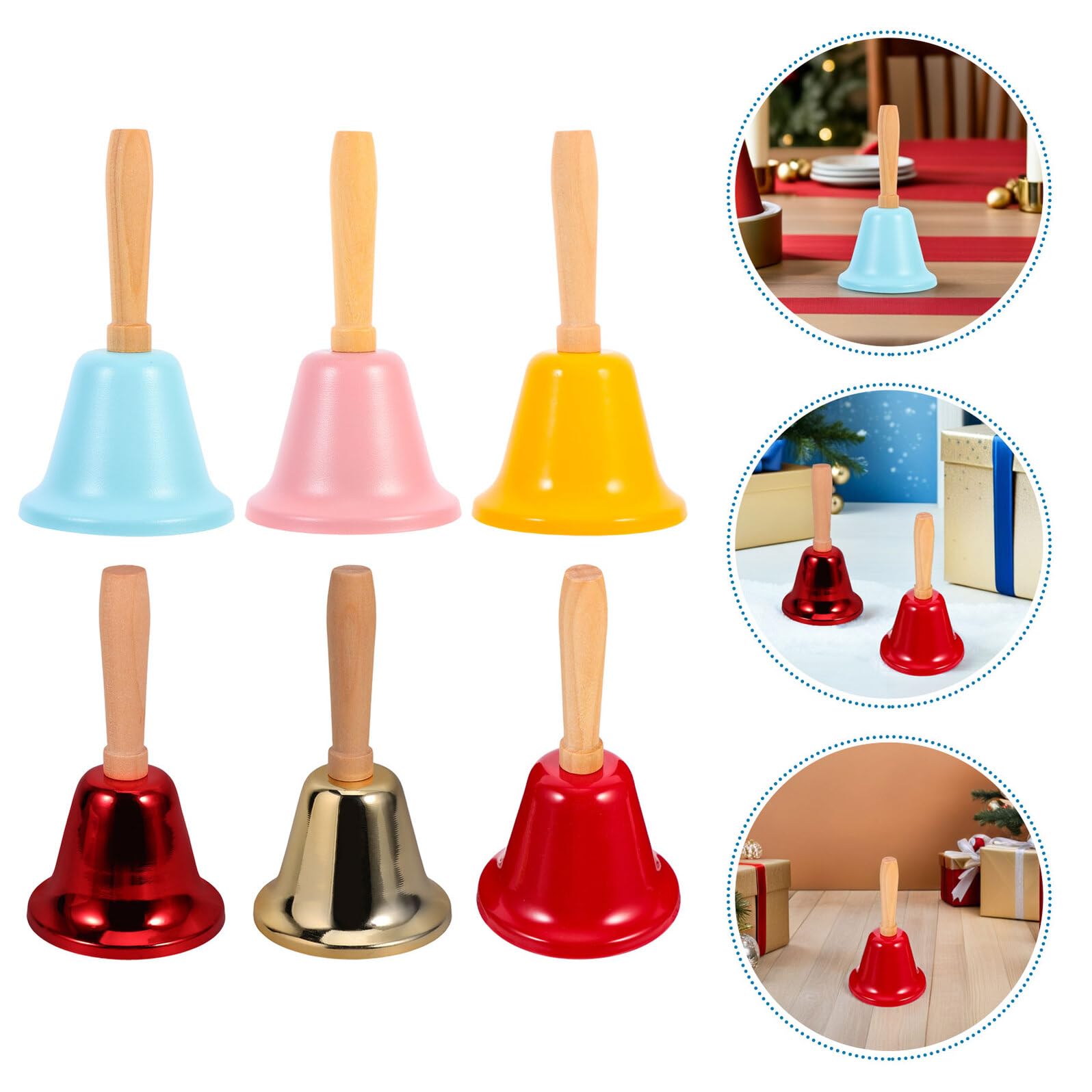 NUOBESTY 24pezzi Campanello di Natale in Metallo con Impugnatura in Legno Campanello di Chiamata Rumoroso per Decorazioni da Tavola Scuola Preghiera e Meditazione