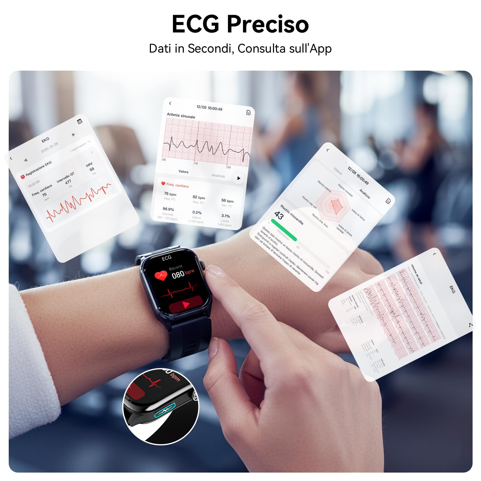 Smartwatch con Pompa Aria con Pressione Sanguigna ECG S101 | 2,06" AMOLED Display, 24/7 Monitor Frequenza Cardiaca Sonno SpO₂ Temperatura HRV e Stress per Uomo Donna