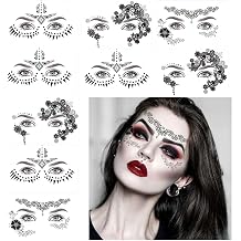 9 Pack Face Eye Makeup Tattoo Sticker Waterproof Black Lace Eye Face Temporary Tattoo for Women Girls Halloween Christmas Masquerade Party Black3 Style