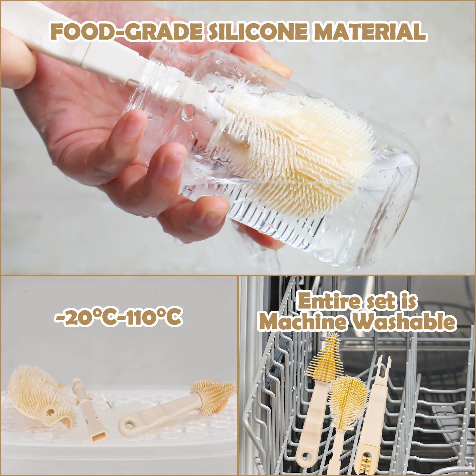 KAMHBE 7in1 Babyflaschen Bürsten Set - Silikon Reinigungsset Für Unterwegs