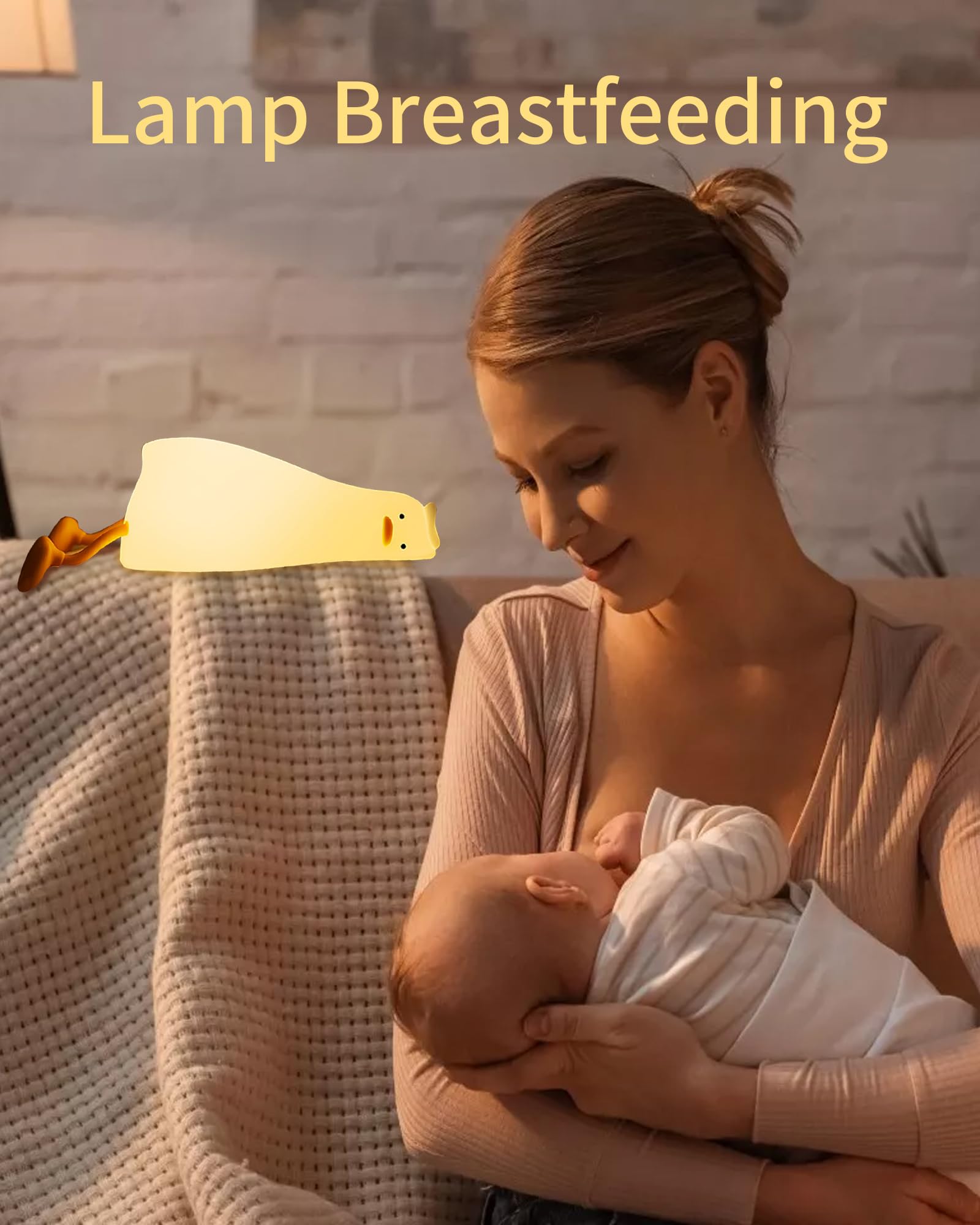 LADK001WH - Luz nocturna de pato plano acostado, bonita lámpara de pato de silicona, luz nocturna LED para guardería, lámpara táctil regulable, pato iluminado recargable para lactancia