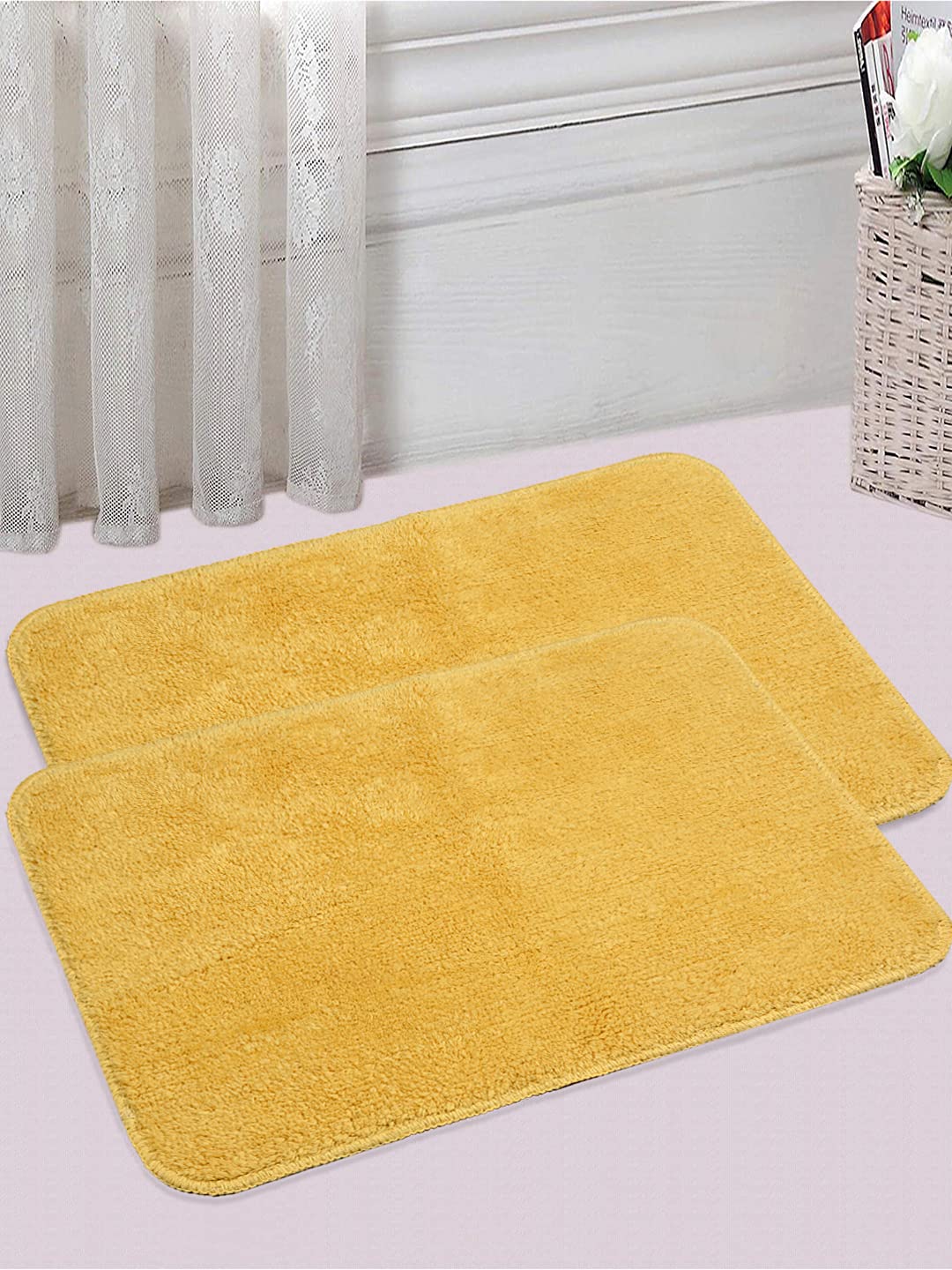 Saral Home Set of 2 Cotton Anti Skid Solid Bathmats | Washable, Non-Slip & Quick-Drying Mats for Home/Kitchen/Office | Soft & Super Absorbent Mats for Shower (40X60 cm) (Yellow)-picture-12
