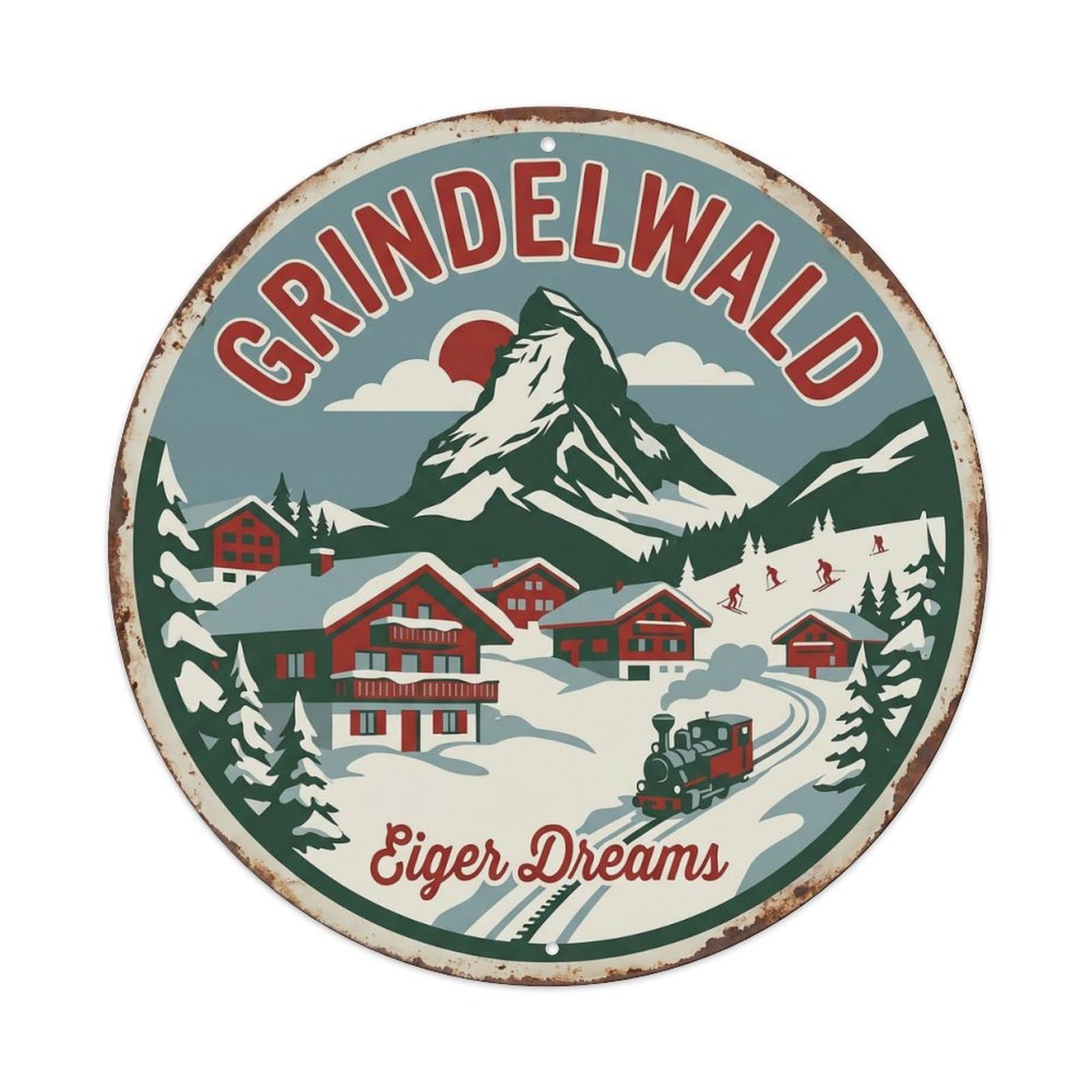 Vintage Travel Grindelwald Switzerland Mountains Metal Tin Sign