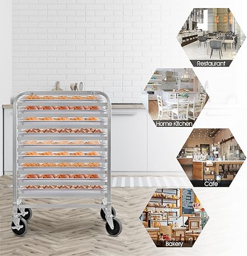Miniatura 7 de ReunionG Estante para panecillos de 10 niveles, estante para panadería con 2 ruedas bloqueables, carrito de refrigeración de almacenamiento de
