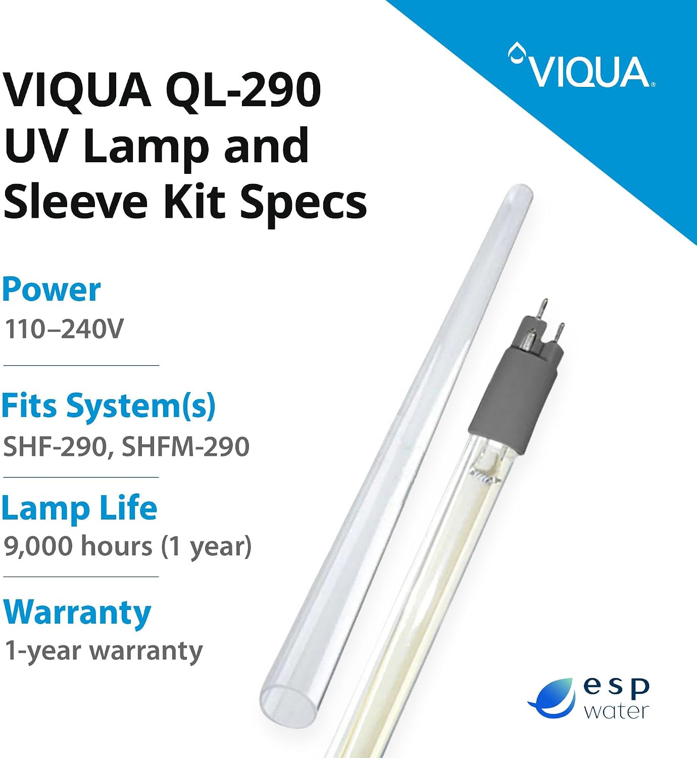 Viqua QL-290 UV Lamp and Sleeve Combo Kit for Systems SHF-290 and SHFM-290 Models, Genuine OEM Part