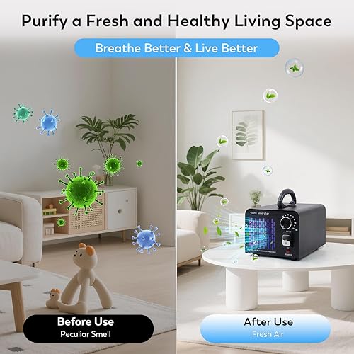 Miniatura 3 de Generador de máquina de ozono 68,000 mgH de iones negativos de alta capacidad, eliminador de olores de ozono, ionizador, purificador de aire,