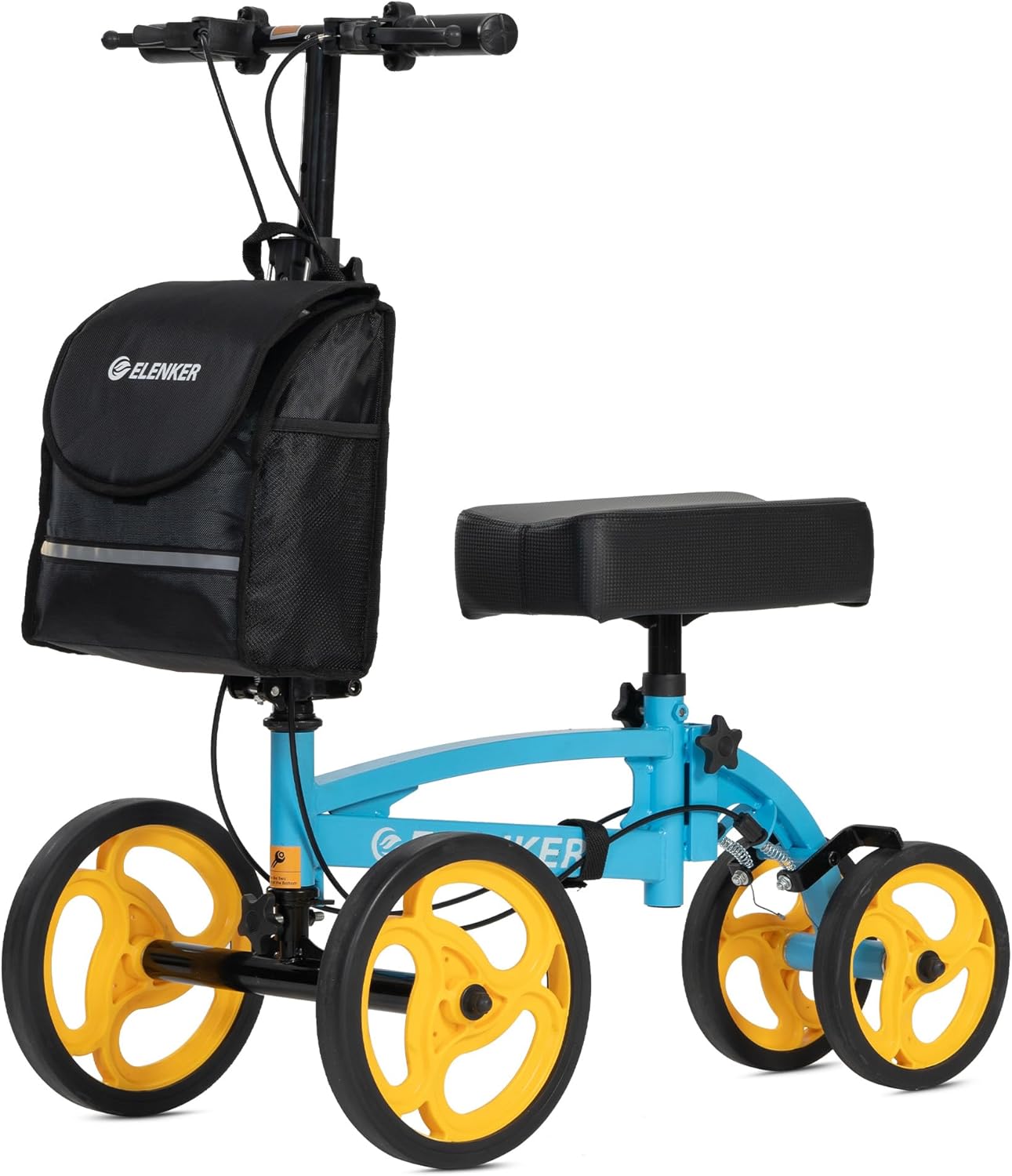 ELENKER Steerable Knee Scooter, Foldable Knee Walker with Basket Dual Braking System, Knee Scooters for or Angle and Injured Foot Broken Blue