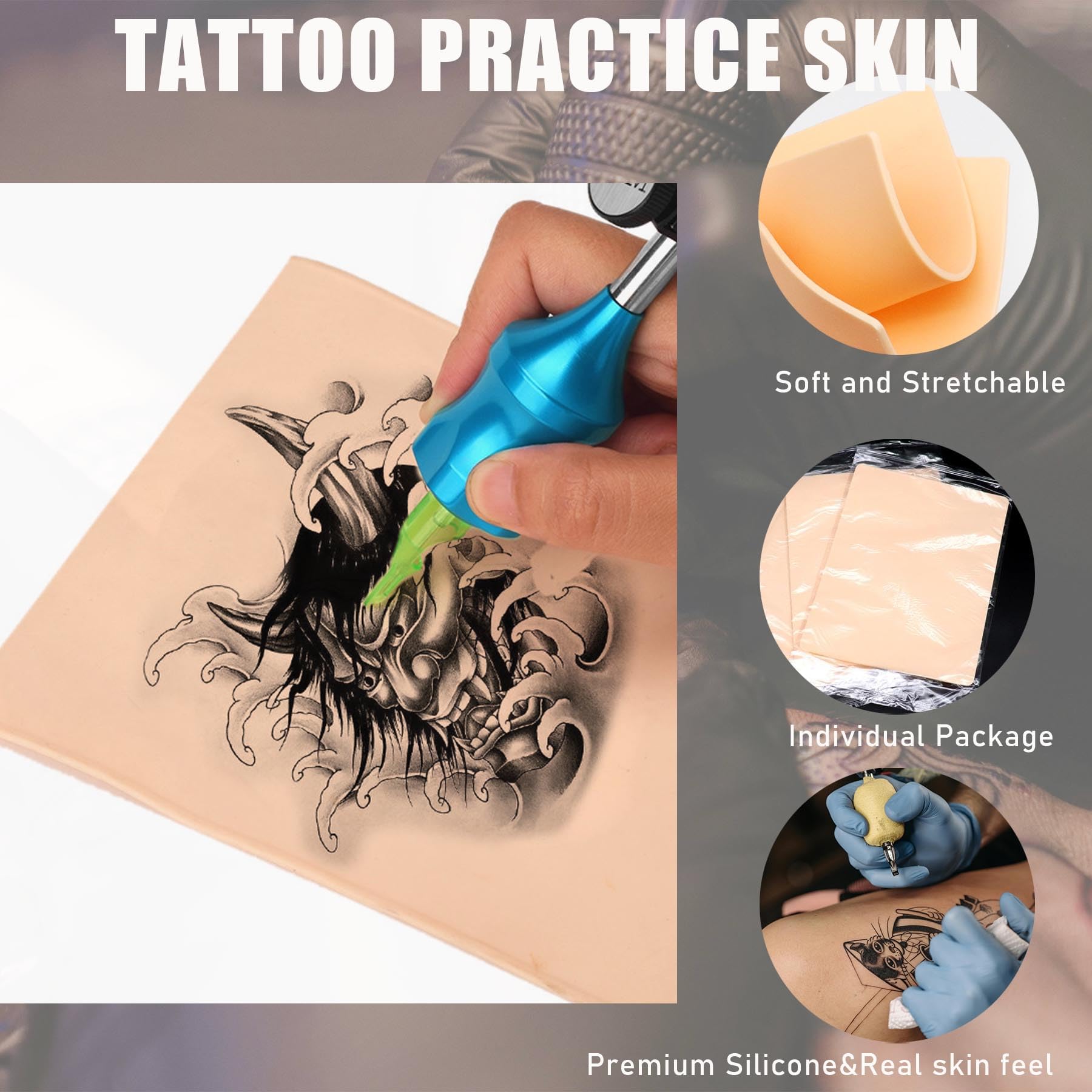 3mm Practice Skin With Transfer Paper, 18 Pcs Kit Including 8 Double Sided Fake Skin and 10 Stencil Paper for Tattoo Supplies - Image 4