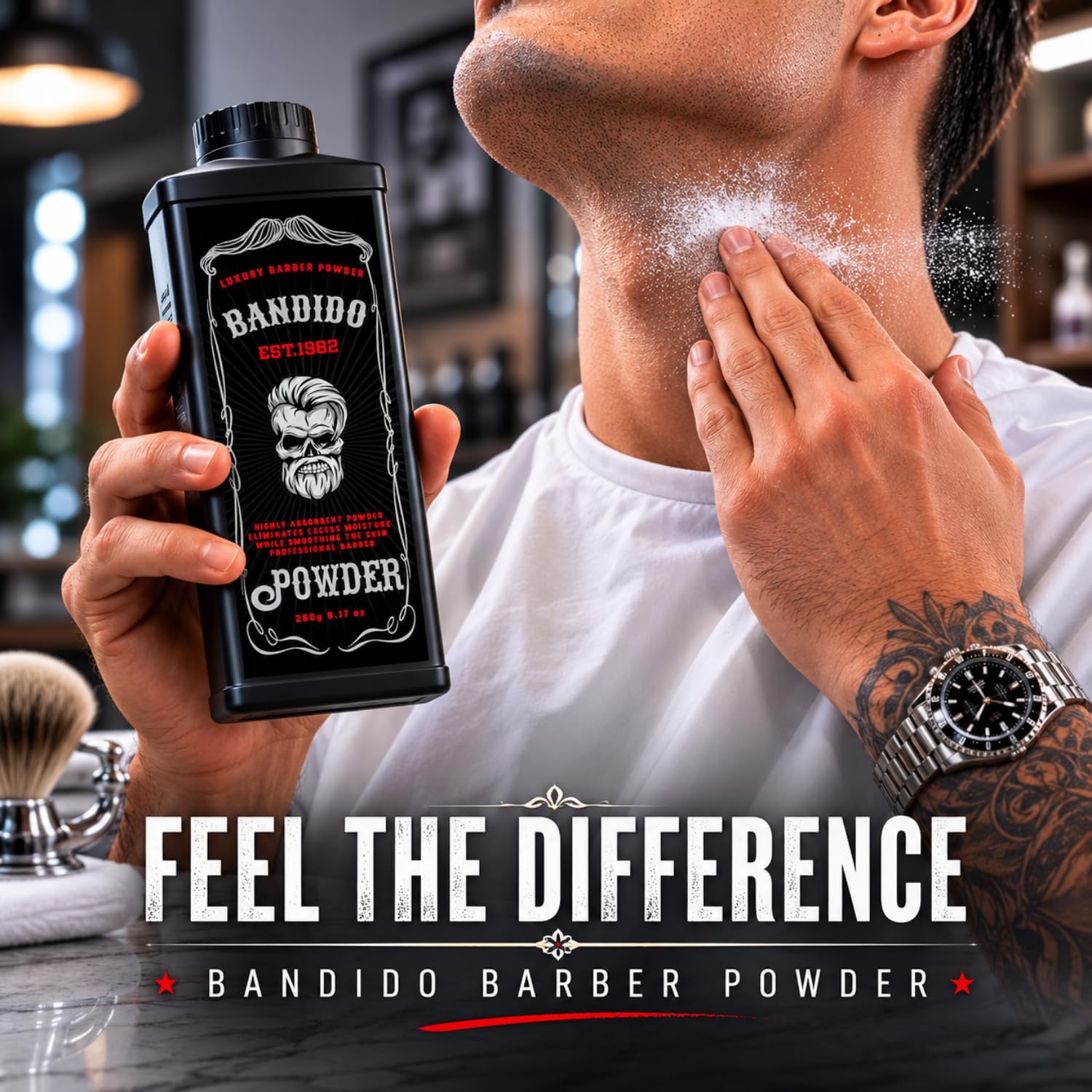 Bandido Luxury Barber Powder | Hidratante y Suavizante | Anti-Irritación | Polvo Corporal Profesional 260gr