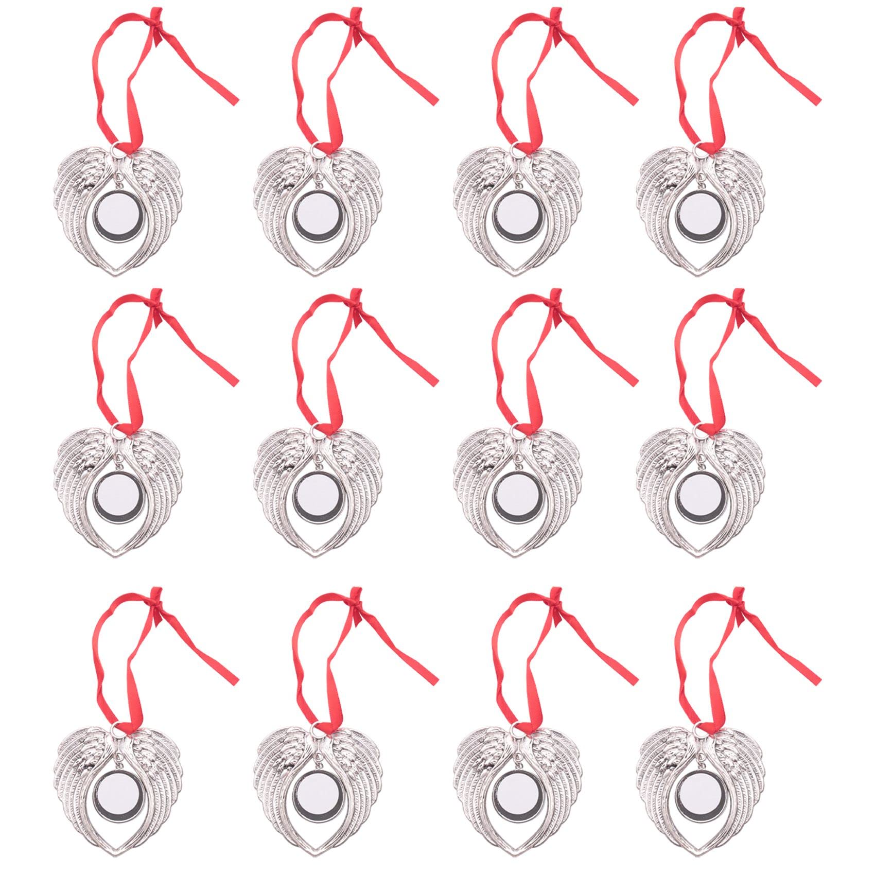 Orton Red,Silver 12Pcs Angel Wing Shape Hot Printing Sublimation Ornament Decoration For Decor Xmas Party