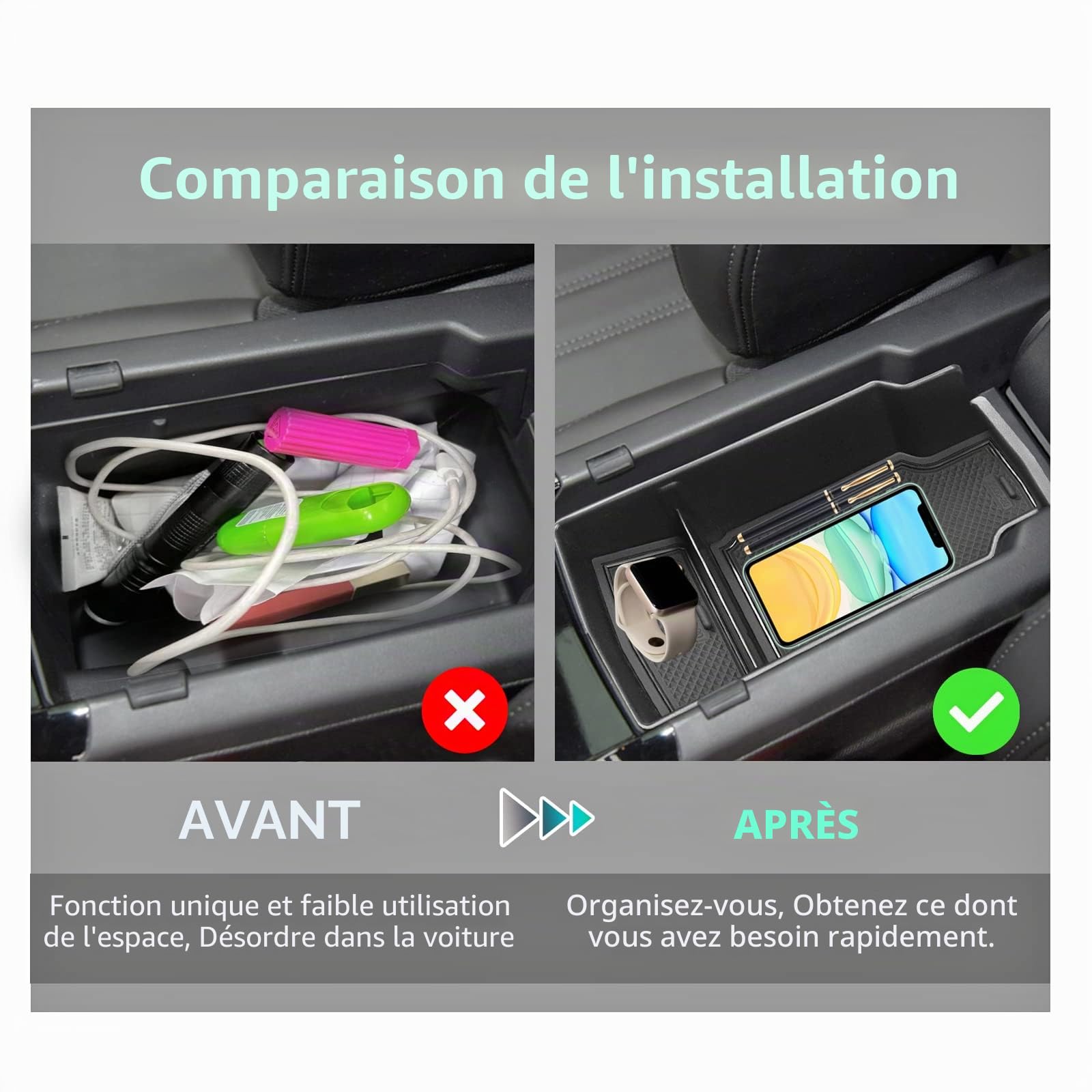 GAFAT Compatible avec Peugeot 208 e-208/2008 e-2008 Restyling 2025 2026-2020 Boîte de Rangement pour Accoudoir, Organisateur de Console Centrale, Peugeot 2008 Accessoires (Noir)