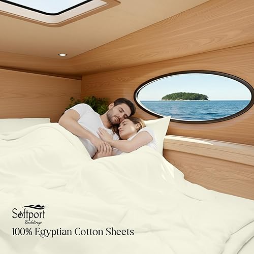 Miniatura 2 de Softport Beddings Juego de sábanas de 1000 hilos  100% algodón egipcio, color marfil, juego de sábanas universal en V para colchones de hasta 6