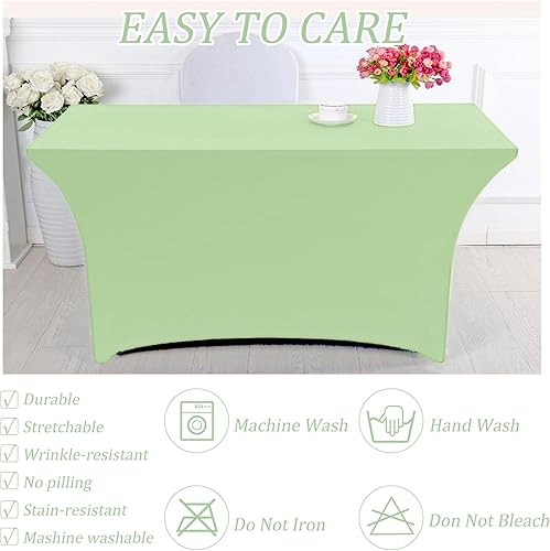 Miniatura 5 de Mantel de elastano de 8 pies para mesas plegables, rectangular, lavable, resistente a las arrugas, elástico, protector para banquete de boda