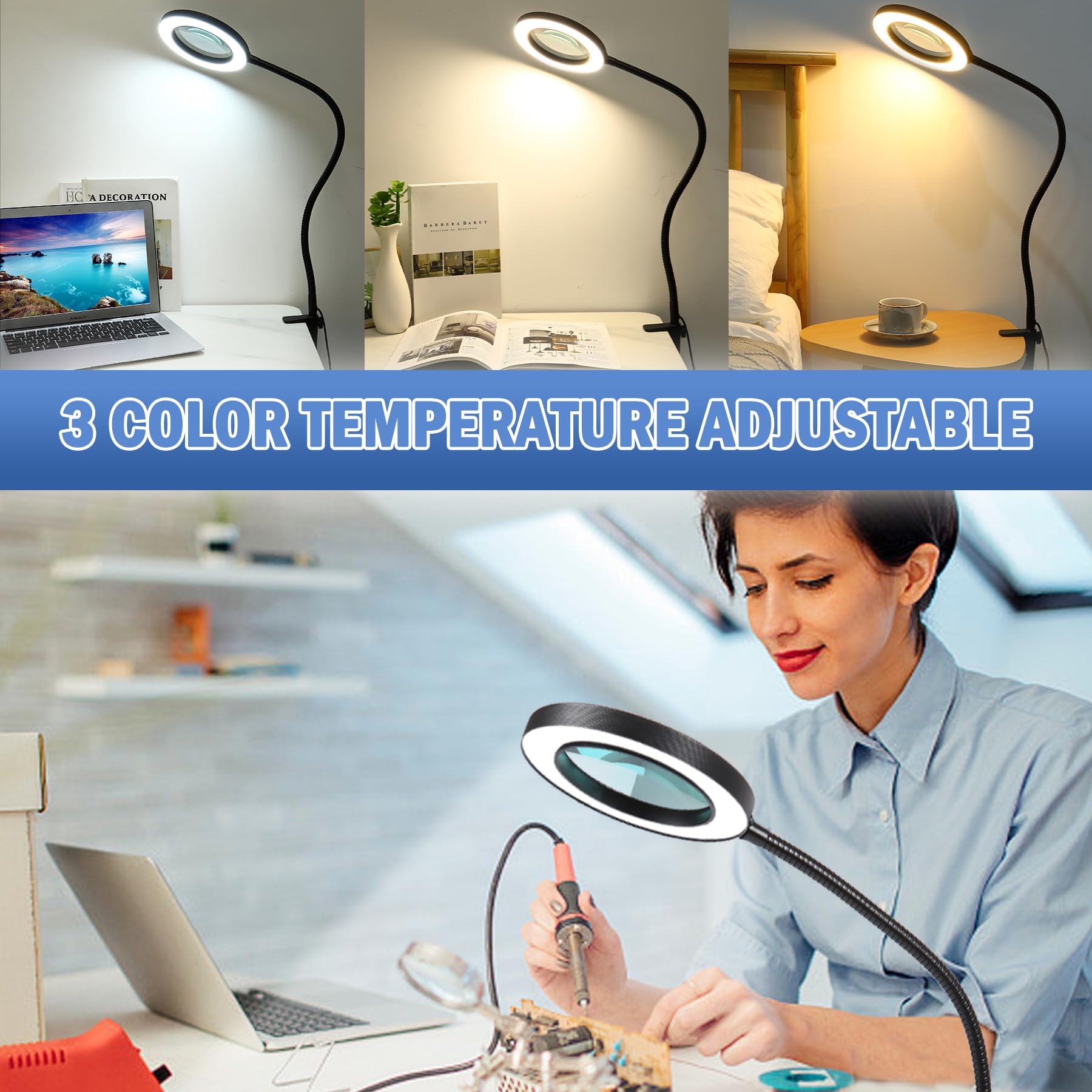 Stazione di saldatura magnetica con lente d'ingrandimento 10X con luce, supporto PCB 4 bracci flessibili lente d'ingrandimento e strumento di terza mano per riparazione elettronica