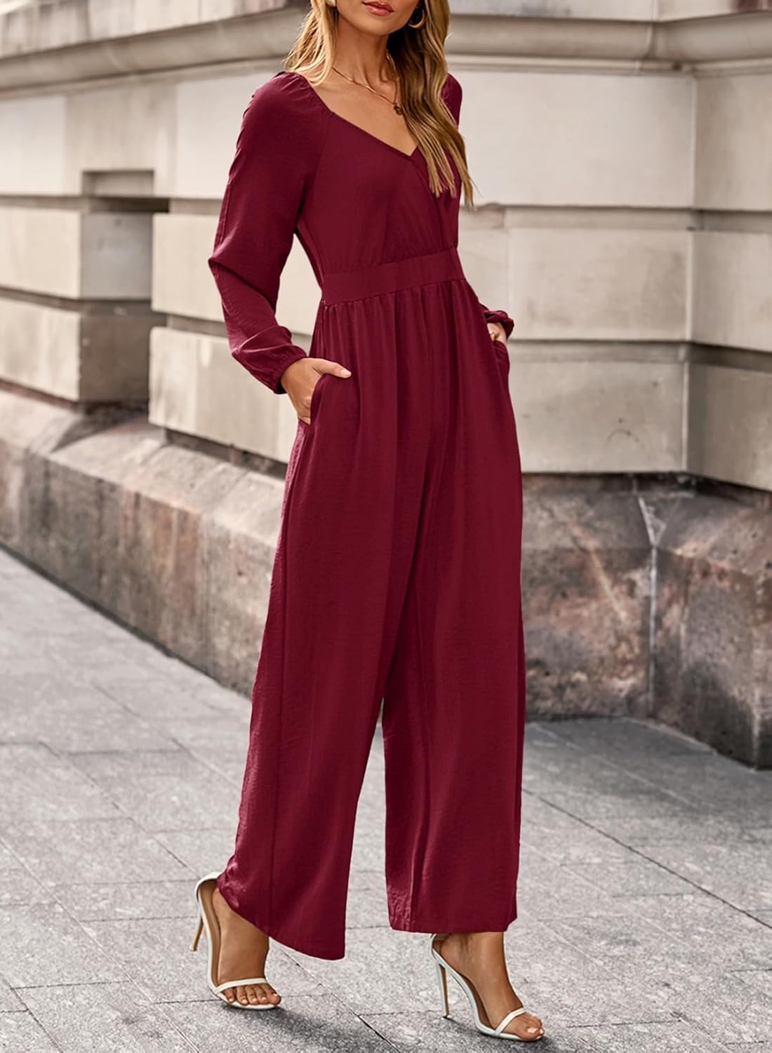 Dokotoo Women's Casual Loose Overalls Jumpsuits One Piece Long Sleeve Wide Leg Pant Rompers With Pockets - Image 3