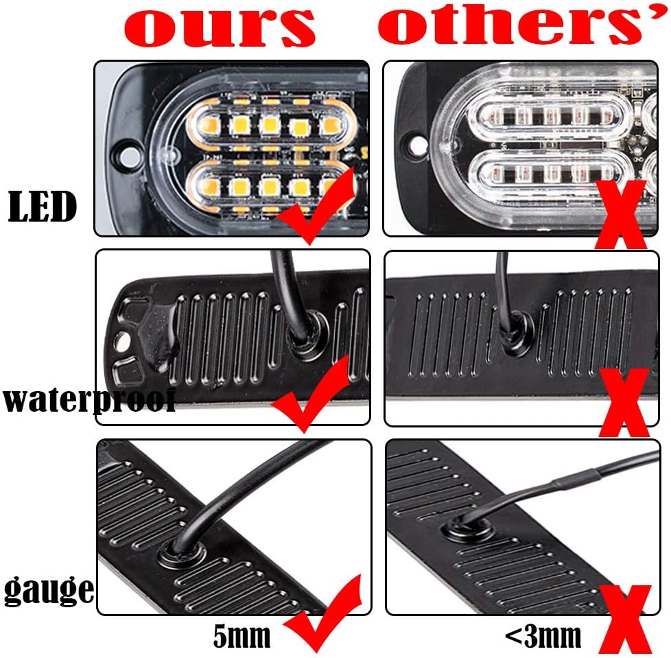 Astra Depot Set 8X Amber White Ultra-thin Slim 20-LED Surface Mount and 8pcs White 8pcs Amber 2-LED Emergency Beacon Warning Flash Strobe Light Bar with Indicate Switch Control Box