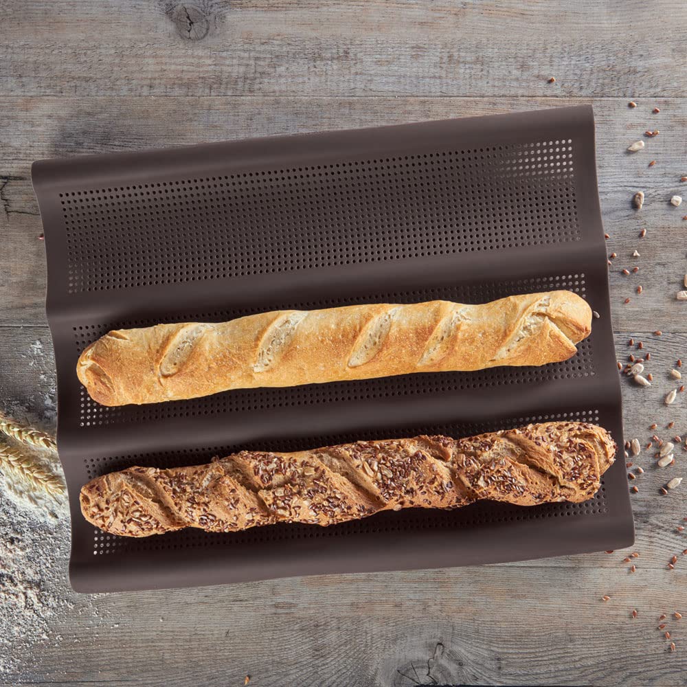 Lurch 585085 FlexiForm Baguette - Juego de 2 moldes de pan para 3 baguettes (36 cm), 100% silicona sin BPA, color marrón