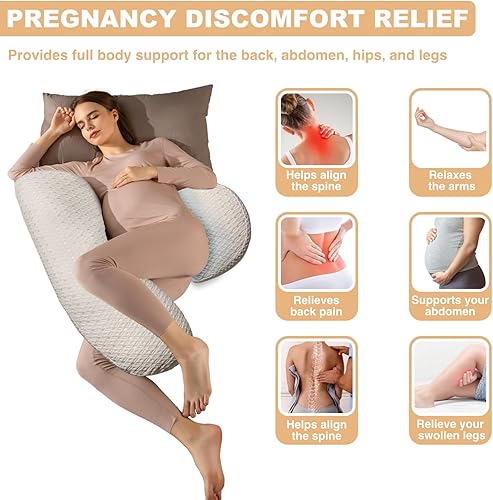 Miniatura 2 de Almohada de embarazo, almohada de maternidad con funda de almohada desmontable y ajustable, almohada de cuerpo completo para adultos que duermen,