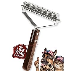 Undercoat Rake Dog Brush Dematting Comb Grooming Brush for Shedding Remove Mats Medium to Long-Haired Pets Premium Wooden Handle