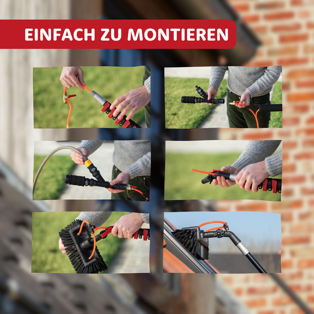 Aquascopic Aluminium Teleskopstange mit Solarpanel-Bürste & 5-Flächenbürste - Fensterputzer längenverstellbar - Bis zu 10m - Profi Fensterreiniger für Fenster, Fassaden & Solaranlagen