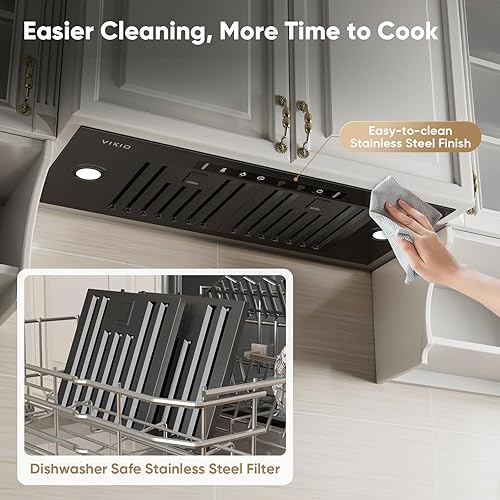 Miniatura 6 de Campana extractora de 30 pulgadas, convertible, sin conductos, 980 CFM, campana de ventilación de cocina integrada, campana extractora de acero