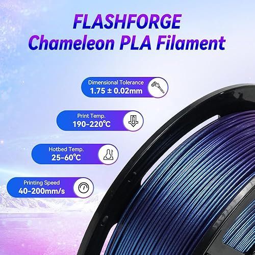 Miniatura 4 de FLASHFORGE Filamento de cambio de color camaleón para impresora 3D, filamento de cambio de color con luz y ángulos, carrete de 2.2 libras, precisión