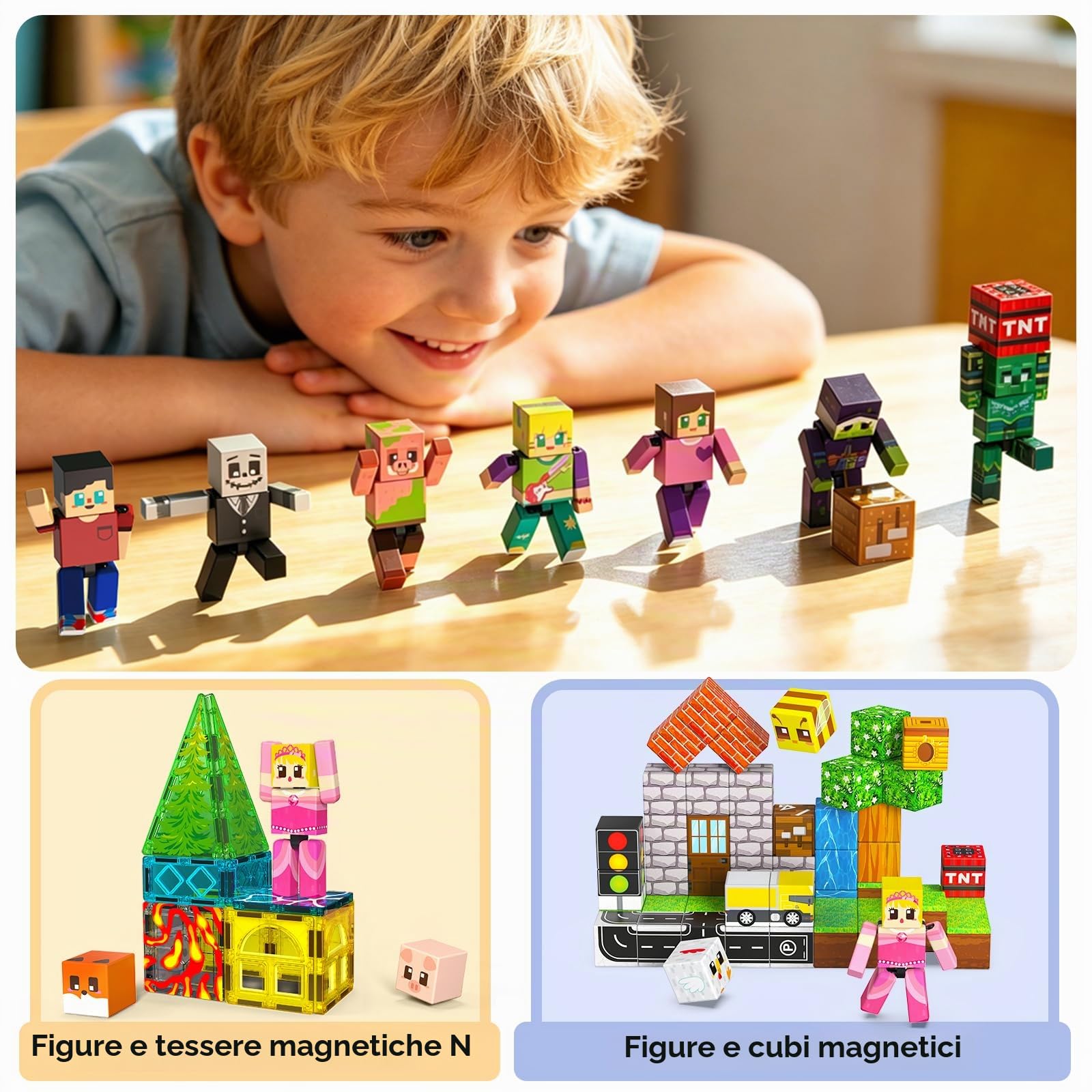 GraceDuck 40 Pezzi Magnetici Figure e Blocchi, Action Figure Girevoli, Giocattoli STEM Montessori per Bambini, Regalo per Bambini e Bambine da 3+ Anni