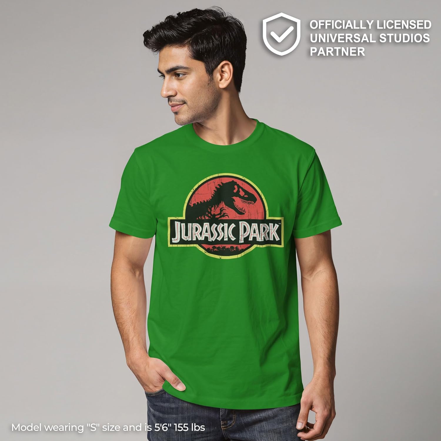 Jurassic Park Men's Classic Movie Logo T-Shirt, Jurassic World Vintage Inspired Shirt, Kelly Green, Large - Image 2