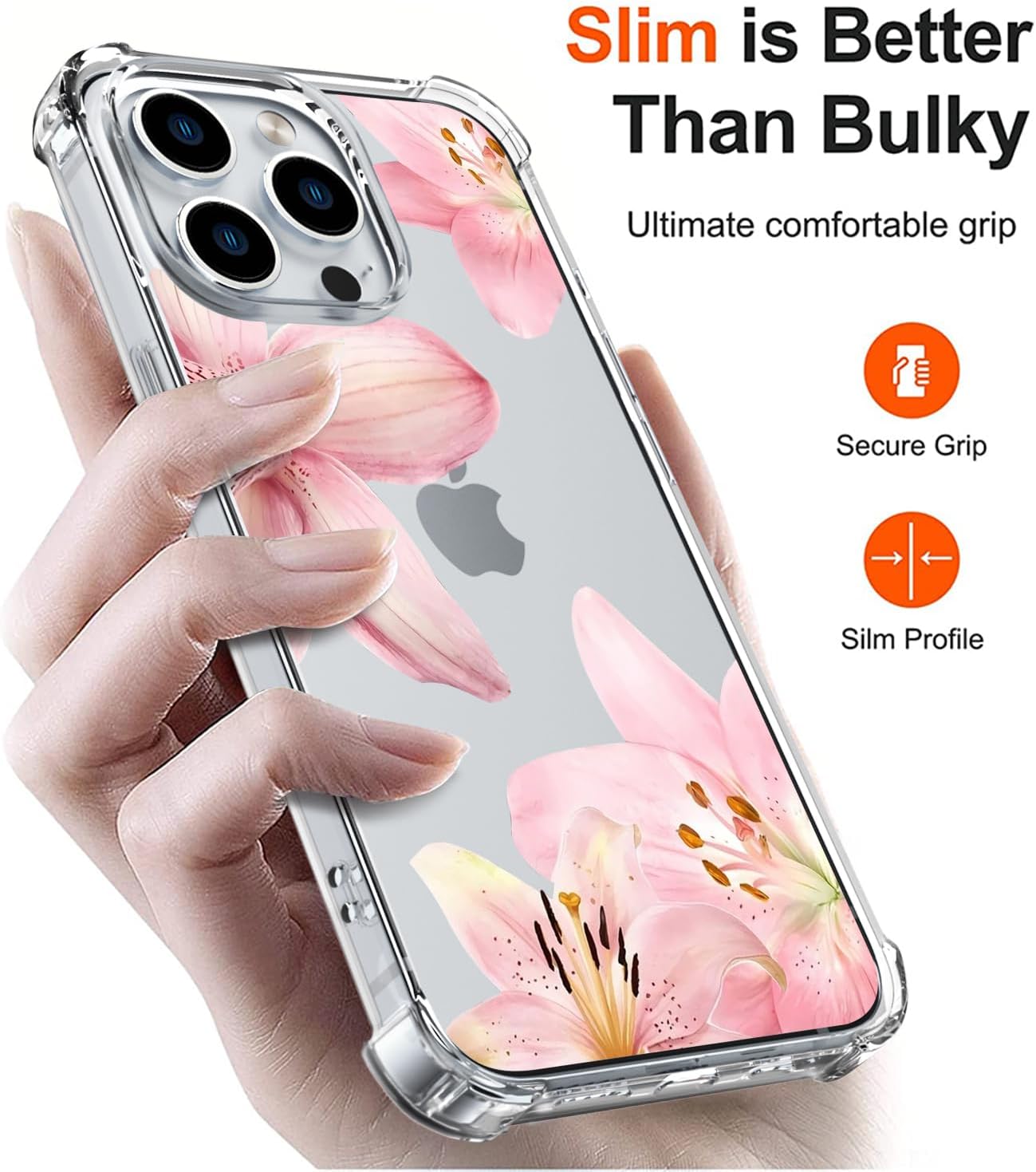 Pink Lily Flowers Phone Case for iPhone 14 Pink Tiger Lily Case Cover Clear Phone Case Four Corner Reinforced Shockproof Girly Women Phone Cover Transparent Case - Image 4