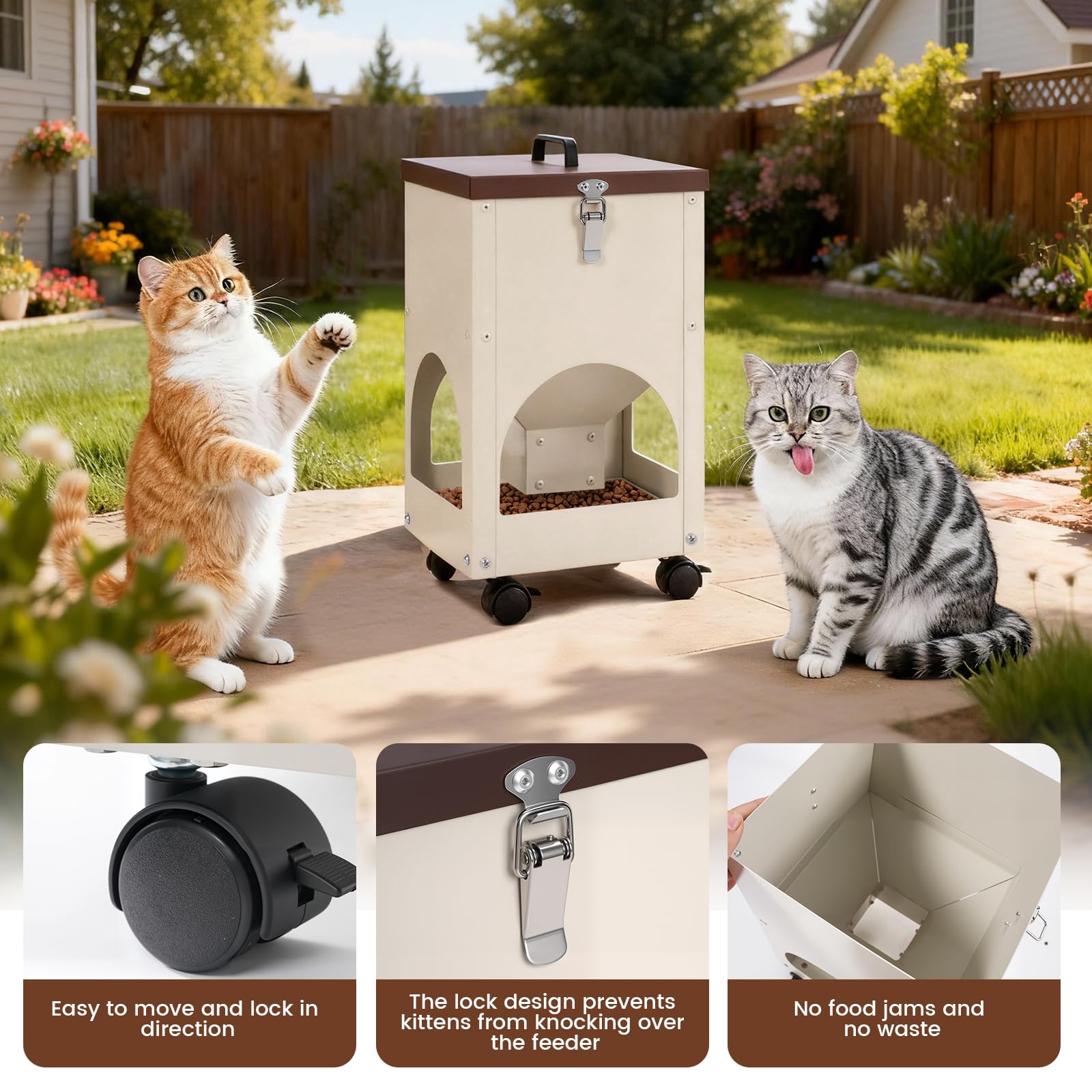 Automatic Cat Feeder for 4 Cats 5L Auto Cat Food Dispenser with Wheels for Puppies and Kittens, Multiple Cats Feeder Outdoor Large Capacity Galvanized Steel Gravity Pet Feeding Station - image 5