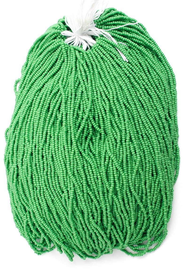 Czech Glass Seed Beads 11/0 (2.1mm Diameter) Opaque Medium Green Strung DIY Jewelry Making Beadss - 500g Bulk Bag by Preciosa (Jablonex)