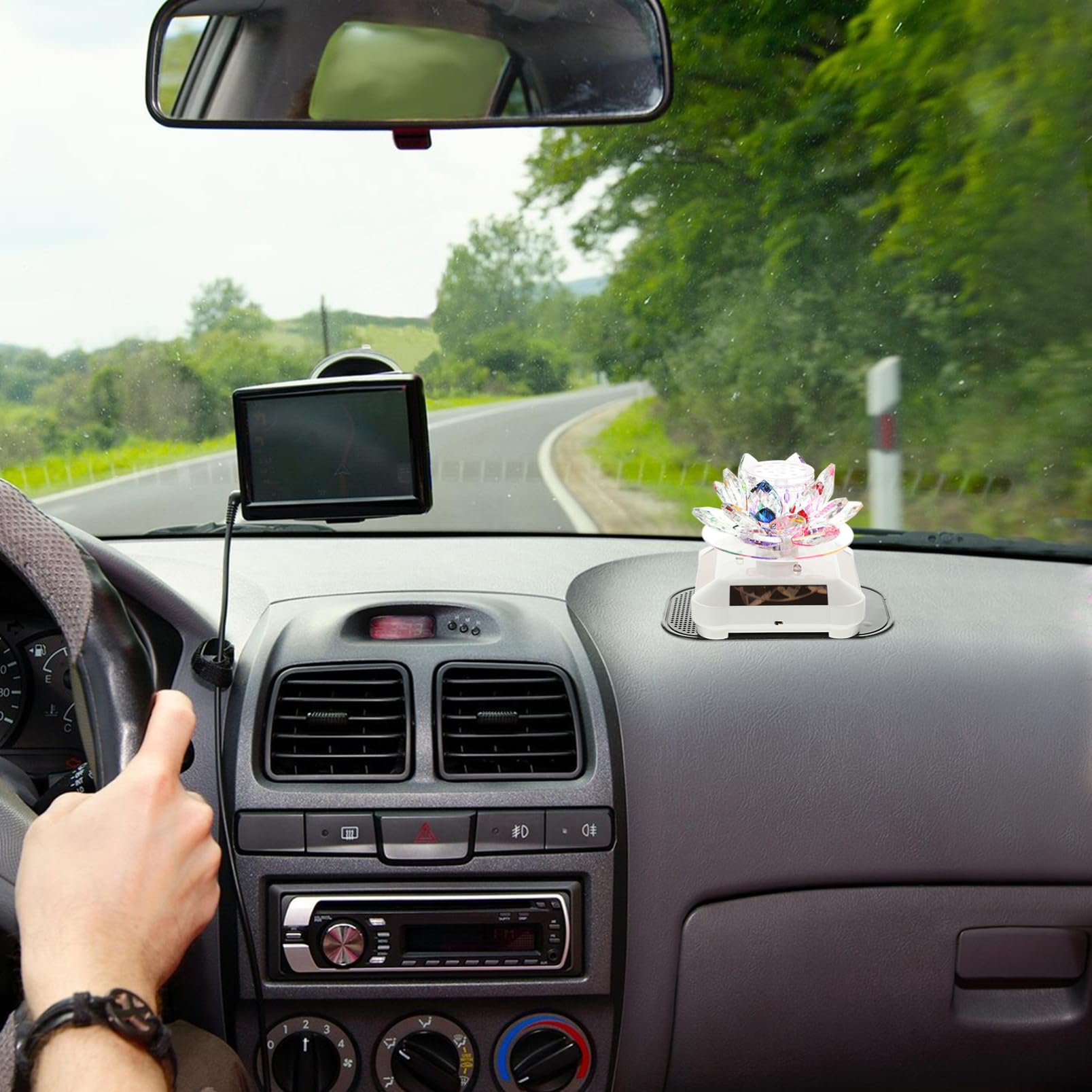 Adorno para Coche Difusor de Aromaterapia y Carga Solar, Decoración Elegante de Loto de Cristal y Plástico para Interior del Automóvil Varios estilos