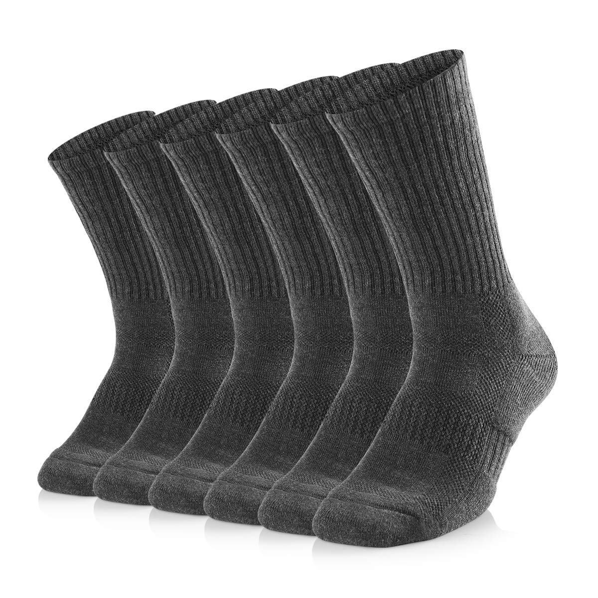 SOX TOWN Unisex Cushioned Crew Training Athletic Socks Men & Women with Combed Cotton Moisture Wicking Breathable Performance, Grey, 10-13