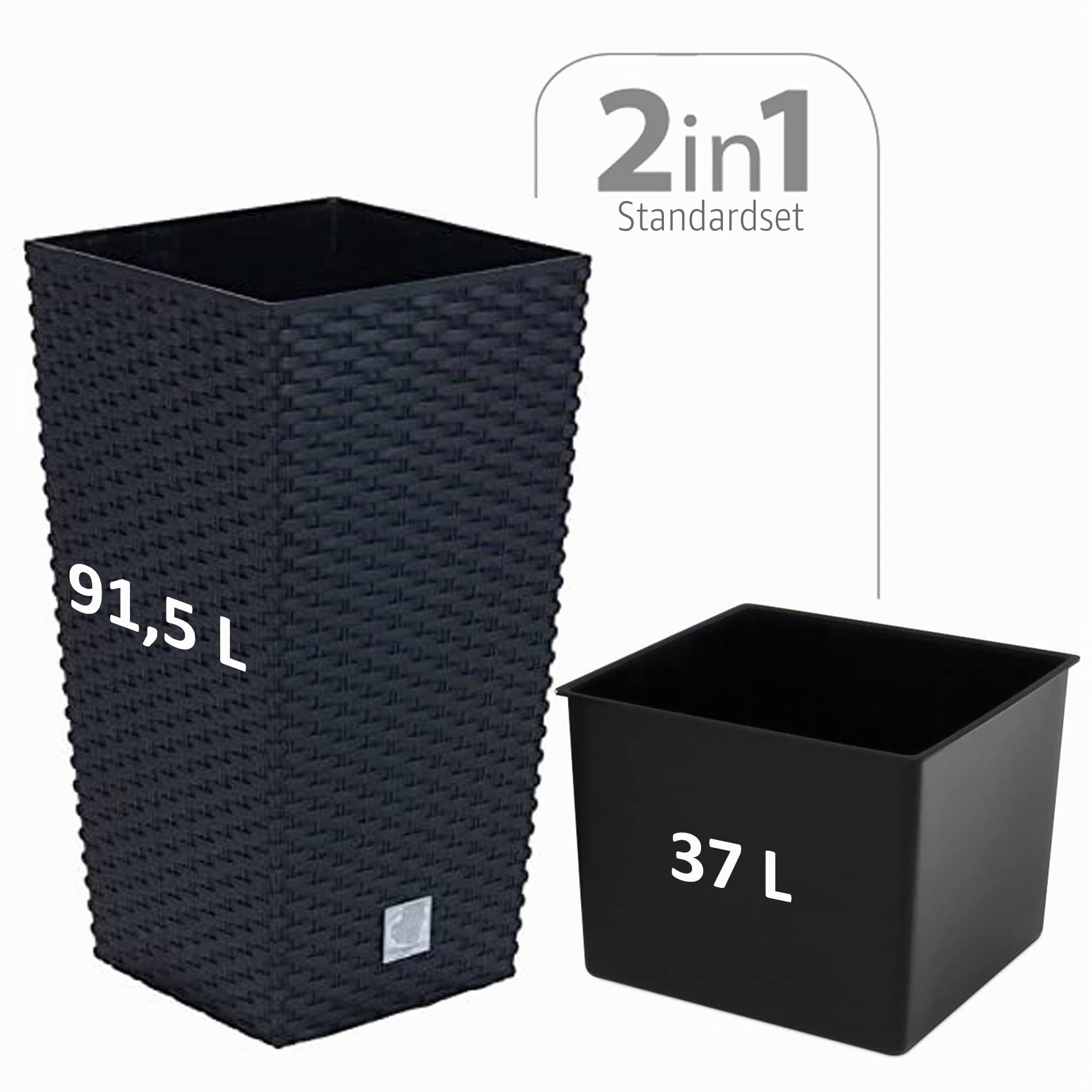 91,5 -Liter -Zeit Pot mit Einsatz 40 x 40 x 75 cm in Anthrazitfarbe