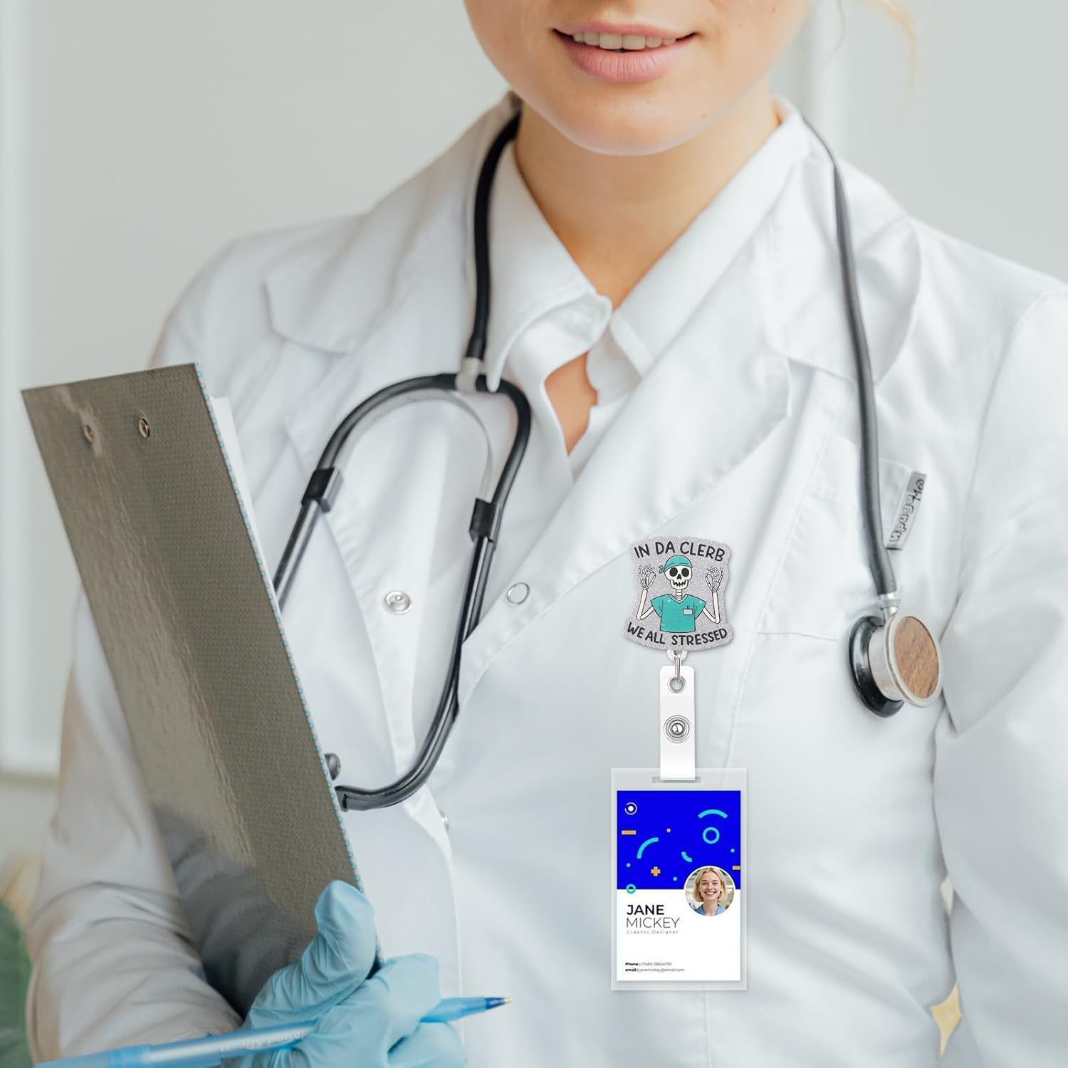 Funny Nurse Badge Reel Cute Nursing Badge Reel Retractable in Da Clerb We All Stressed Id Card Holder with Clip for Healthcare Rn Doctor Teacher Nurse Gifts - Image 7