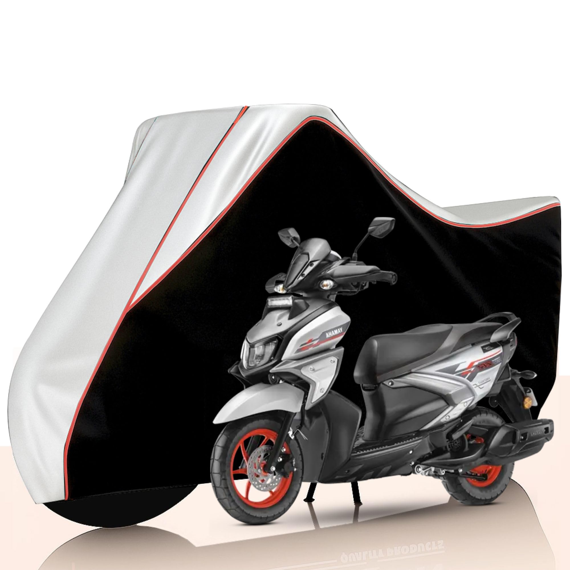 BIGACOVER All Weather Protection Two Wheeler Cover for Yamaha RayZR 125 Fi Hybrid, Scooter & Scooty | Anti Dust, 100% Water Resistance, Heat Resistant, UV Proof - Triple Stitched | (Black Top Silver)