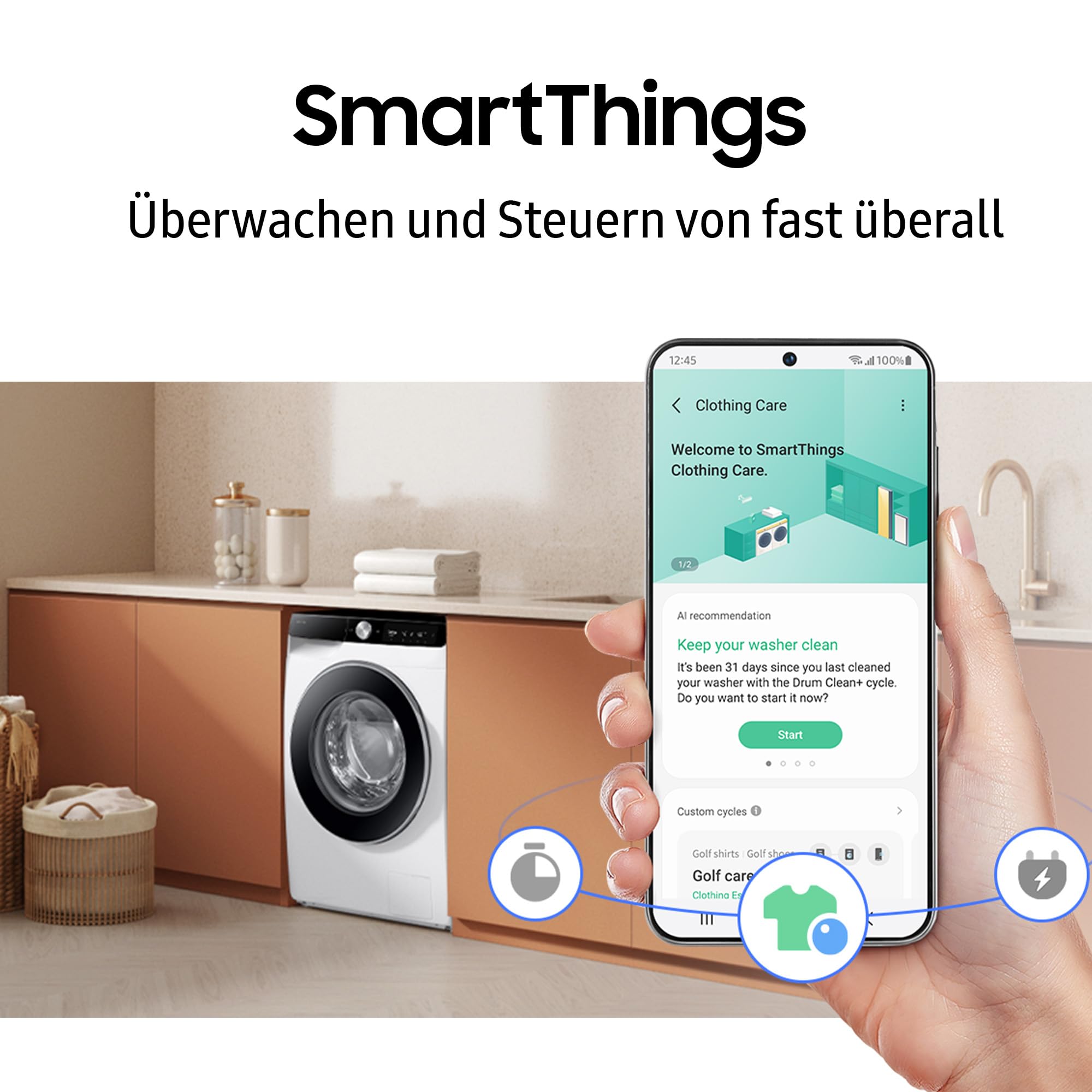 Samsung WW90DG6G94LKU2 Waschmaschine WW6100D SLIM, 9 kg, EEK: A (-10%), Klartext-Display, Dampfprogramm, SmartThings AI Energy Mode, Ecobubble, AI Wash, SuperSpeed 39 Min. Waschprogramm, Weiß