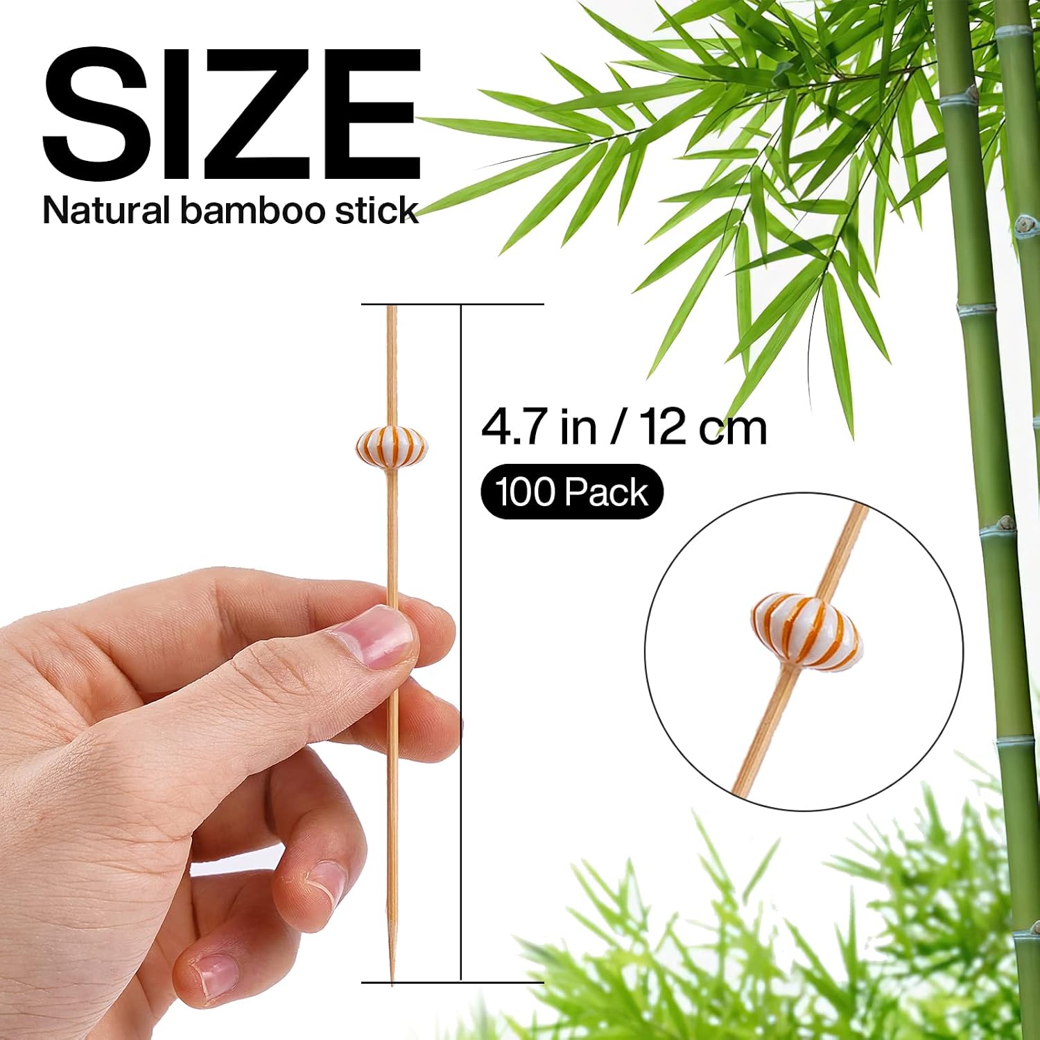 PuTwo Cocktail Picks Handmade Bamboo Toothpicks 100ct 4.7" Multicolor Pumkin