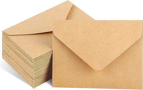 Paquete de 100 mini sobres de papel kraft marrón de 4 x 2.75 pulgadas, sobres pequeños para tarjetas de regalo para bodas, baby showers, notas de