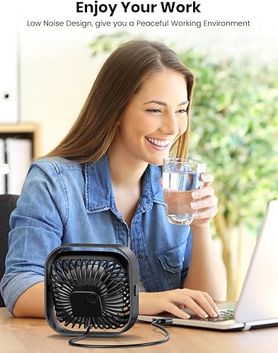 Miniatura 8 de TOPK Paquete de 2 mini ventilador personal portátil, flujo de aire fuerte y funcionamiento silencioso, alimentado por USB, ventilador USB pequeño de